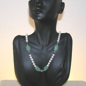 Pearl, Amethyst & Aventurine 14 kt. Gold Necklace